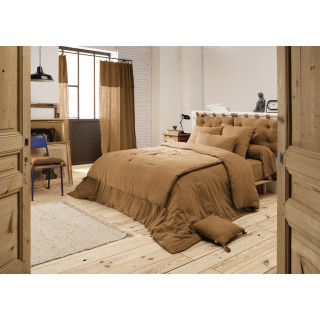 Parure de Lit 2 Taies 60x60 cm et Housse de Couette 220x240 cm en Double Gaze de Coton Camel - PEPA 3