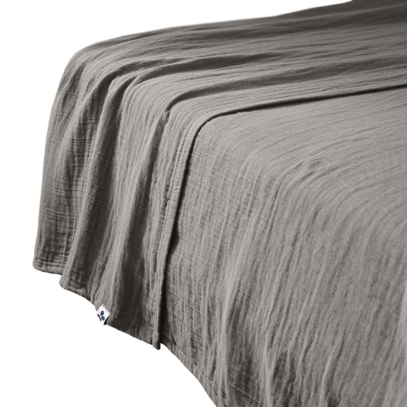 Drap Plat 240 x 300 cm en Double Gaze de Coton Gris avec Surpiqûre - PEPA