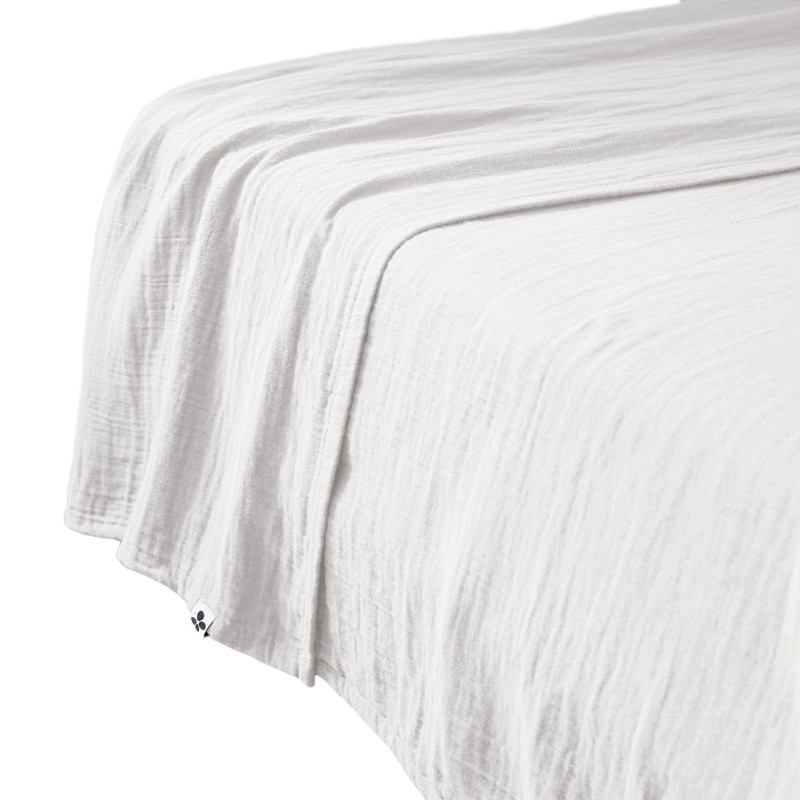 Drap Plat 240 x 300 cm en Double Gaze de Coton Blanc avec Surpiqûre - PEPA