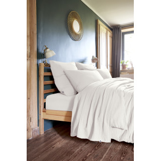 Drap Plat 240 x 300 cm en Double Gaze de Coton Blanc avec Surpiqûre - PEPA
