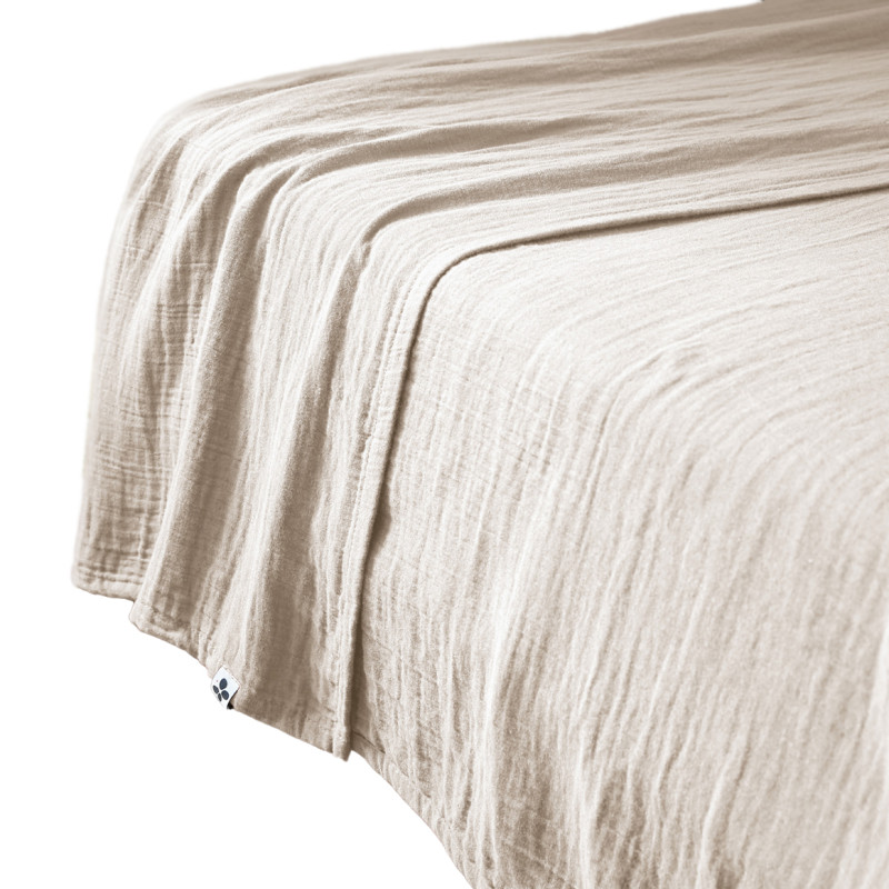 Drap Plat 240 x 300 cm en Double Gaze de Coton Écru avec Surpiqûre - PEPA