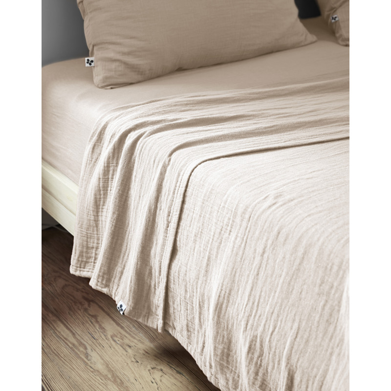 Drap Plat 240 x 300 cm en Double Gaze de Coton Écru avec Surpiqûre - PEPA