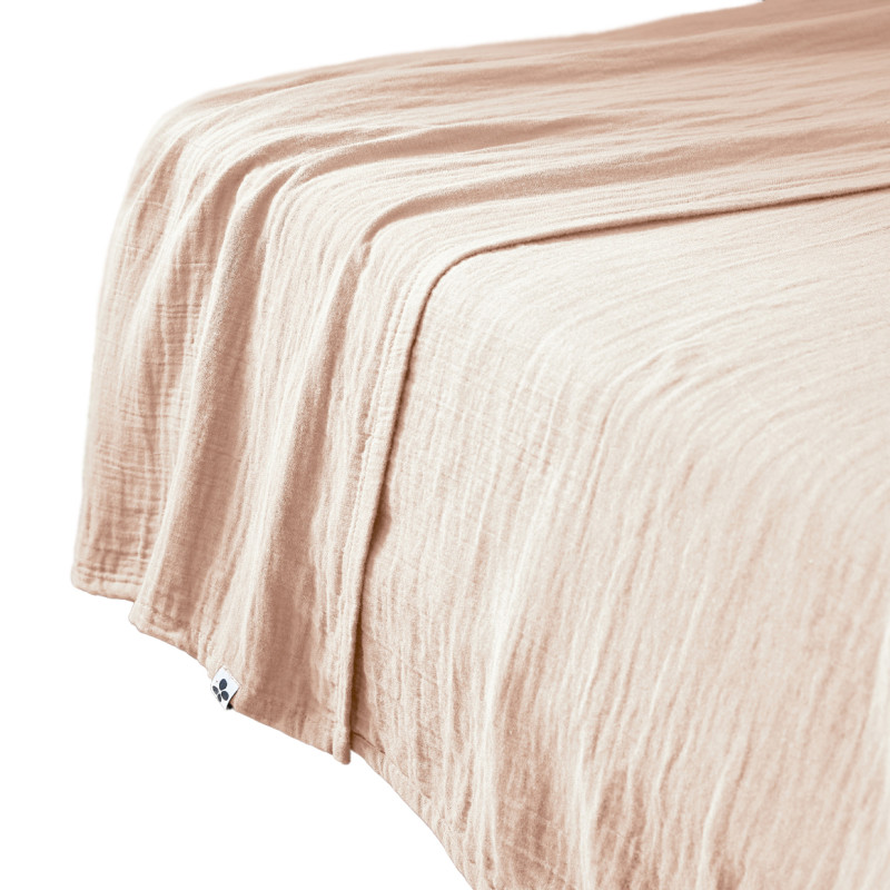 Drap Plat 240 x 300 cm en Double Gaze de Coton Rose avec Surpiqûre - PEPA