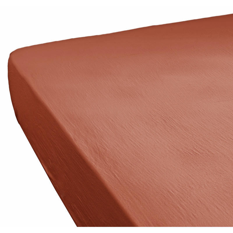 Drap Housse 90 x 190 cm en Double Gaze de Coton Terracotta Bonnet 30 cm - PEPA 1