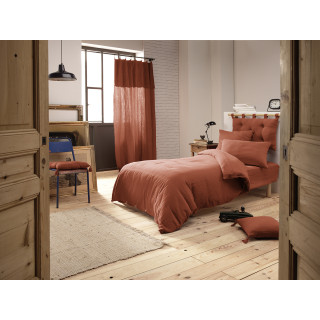Drap Housse 90 x 190 cm en Double Gaze de Coton Terracotta Bonnet 30 cm - PEPA 1