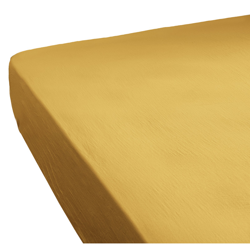 Drap Housse 90 x 190 cm en Double Gaze de Coton Jaune Bonnet 30 cm - PEPA 1