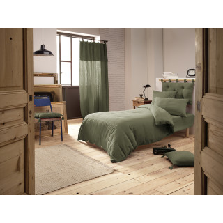 Drap Housse 90 x 190 cm en Double Gaze de Coton Vert Bonnet 30 cm - PEPA 1