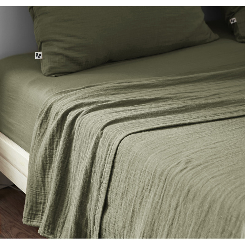 Drap Housse 140 x 190 cm en Double Gaze de Coton Vert avec Hauteur de Bonnet 30 cm - PEPA 2