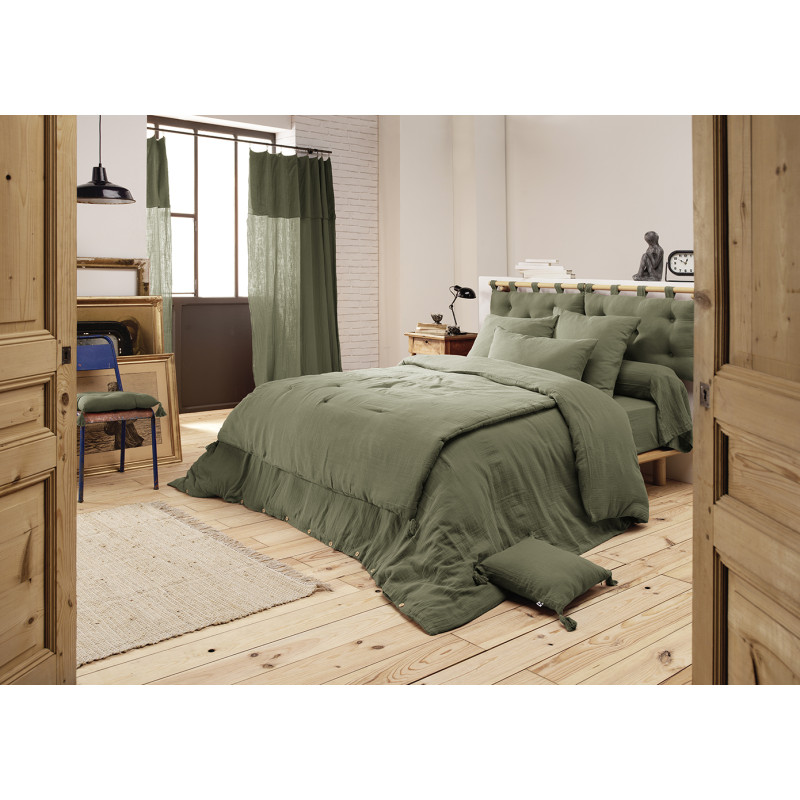 Drap Housse 140 x 190 cm en Double Gaze de Coton Vert avec Hauteur de Bonnet 30 cm - PEPA 2