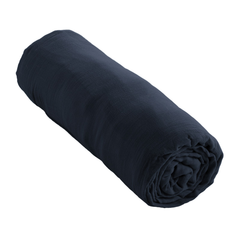 Drap Housse 160 x 200 cm en Double Gaze de Coton Bleu Nuit avec Hauteur de Bonnet 30 cm - PEPA 3