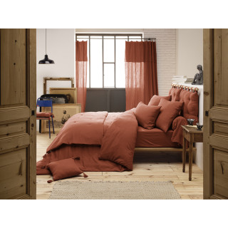 Drap Housse 160 x 200 cm en Double Gaze de Coton Terracotta avec Hauteur de Bonnet 30 cm - PEPA 3