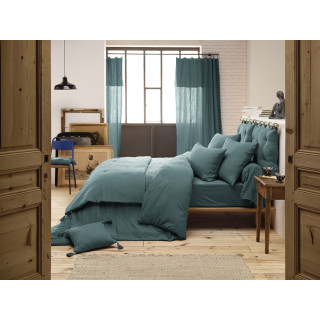 Drap Housse 180 x 200 cm en Double Gaze de Coton Bleu Canard avec Hauteur de Bonnet 30 cm - PEPA 4