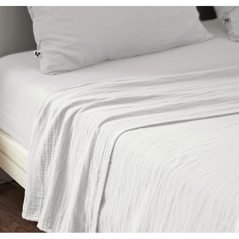 Drap Housse 180 x 200 cm en Double Gaze de Coton Blanc avec Hauteur de Bonnet 30 cm - PEPA 4