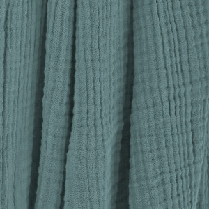 Plaid Rectangulaire 180 x 220 cm en Quadruple Gaze de Coton Bleu Canard avec Franges - PEPA 2