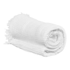 Plaid Rectangulaire 180 x 220 cm en Quadruple Gaze de Coton Blanc avec Franges - PEPA 2