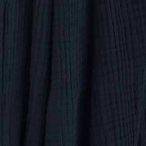 Plaid Rectangulaire 180 x 220 cm en Quadruple Gaze de Coton Bleu Nuit avec Franges - PEPA 2