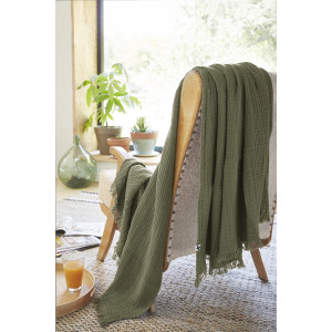 Plaid Rectangulaire 130 x 160 cm en Quadruple Gaze de Coton Vert avec Franges - PEPA 1