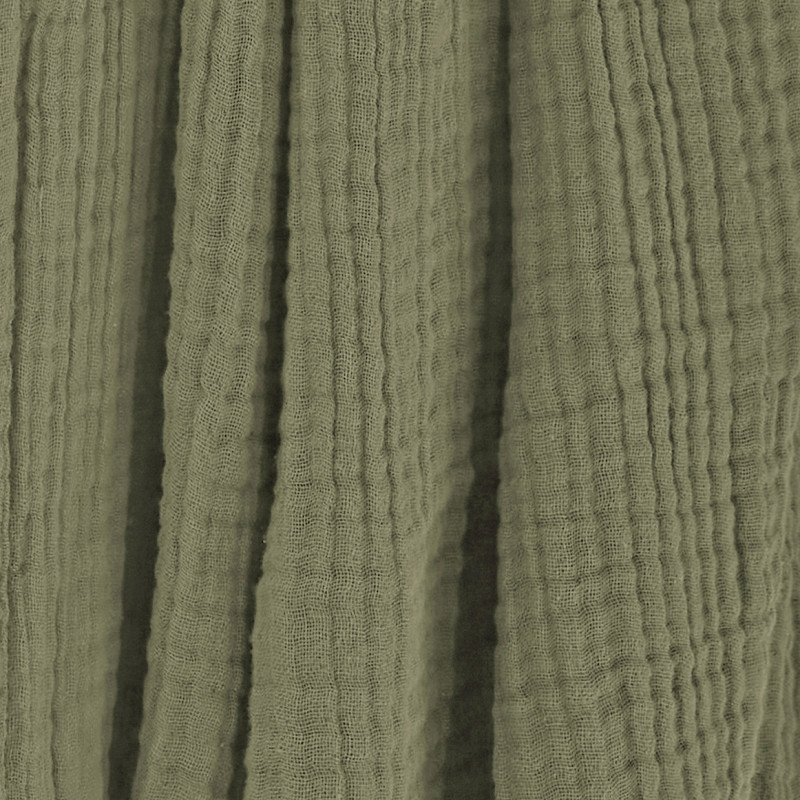 Plaid Rectangulaire 130 x 160 cm en Quadruple Gaze de Coton Vert avec Franges - PEPA 1