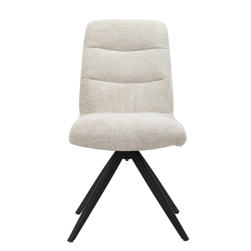 Chaise pivotante 360° matelassée et rembourrée en tissu doux écru et pied croix en métal noir - JULIE