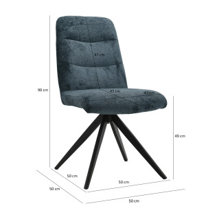 Chaise pivotante 360° matelassée et rembourrée en tissu doux bleu foncé et pied croix en métal noir - JULIE