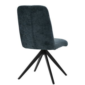 Chaise pivotante 360° matelassée et rembourrée en tissu doux bleu foncé et pied croix en métal noir - JULIE