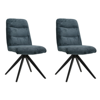 Lot de 2 chaises pivotantes 360° matelassées et rembourrées en tissu doux bleu foncé et pied croix en métal noir - JULIE