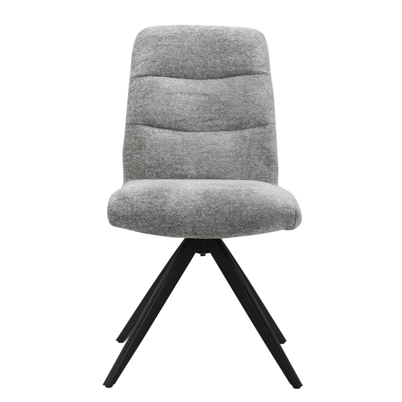 Chaise pivotante 360° matelassée et rembourrée en tissu doux gris et pied croix en métal noir - JULIE