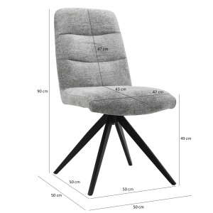 Chaise pivotante 360° matelassée et rembourrée en tissu doux gris et pied croix en métal noir - JULIE
