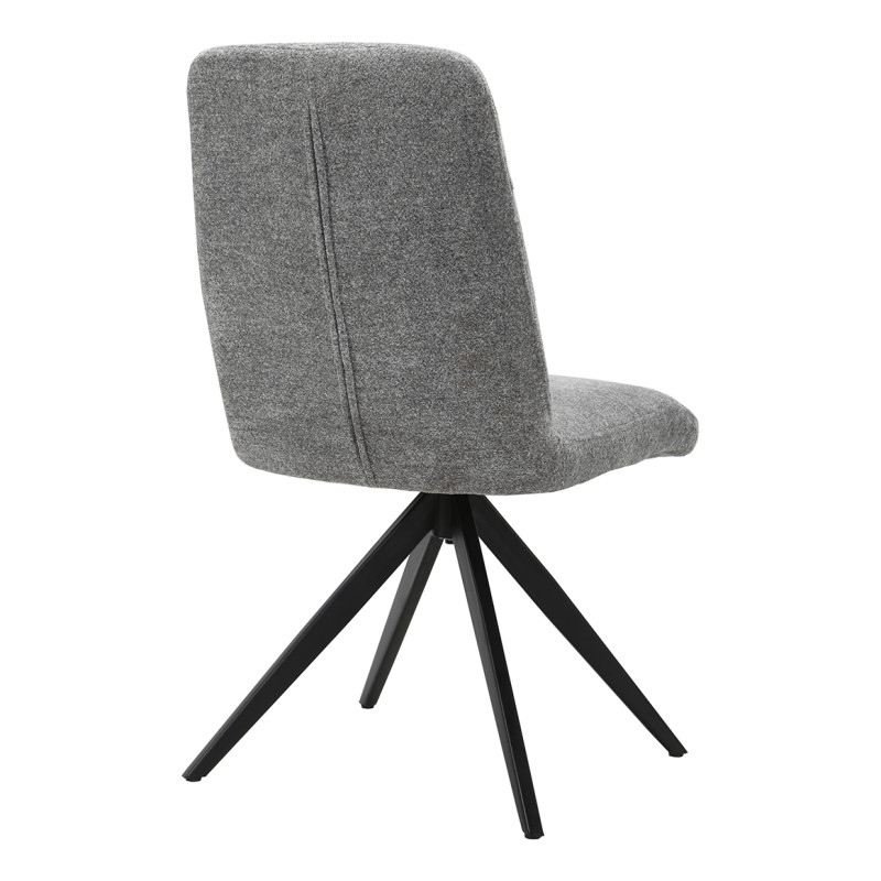 Chaise pivotante 360° matelassée et rembourrée en tissu doux gris et pied croix en métal noir - JULIE