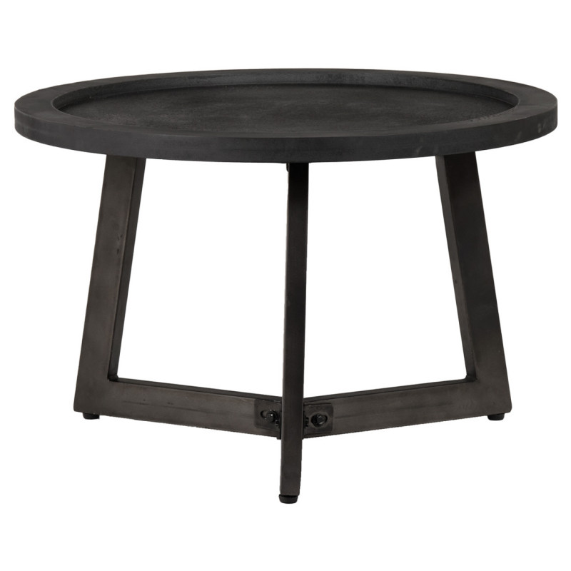 Table Basse D. 70 cm Plateau en Panneau de Particules Effet Ardoise et Piètement en Métal Noir - BLACK