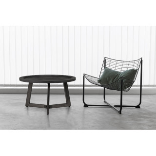 Table Basse D. 70 cm Plateau en Panneau de Particules Effet Ardoise et Piètement en Métal Noir - BLACK