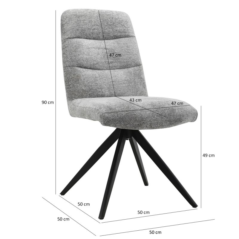 Lot de 2 chaises pivotantes tissu doux gris pied croix métal - JULIE