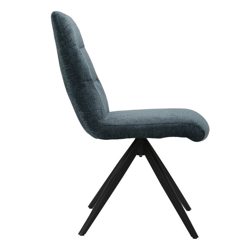 Lot 2 chaises pivotantes tissu doux bleu foncé pied croix métal - JULIE