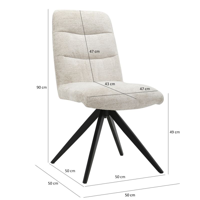 Lot 2 chaises pivotantes tissu doux gris pied croix métal - JULIE