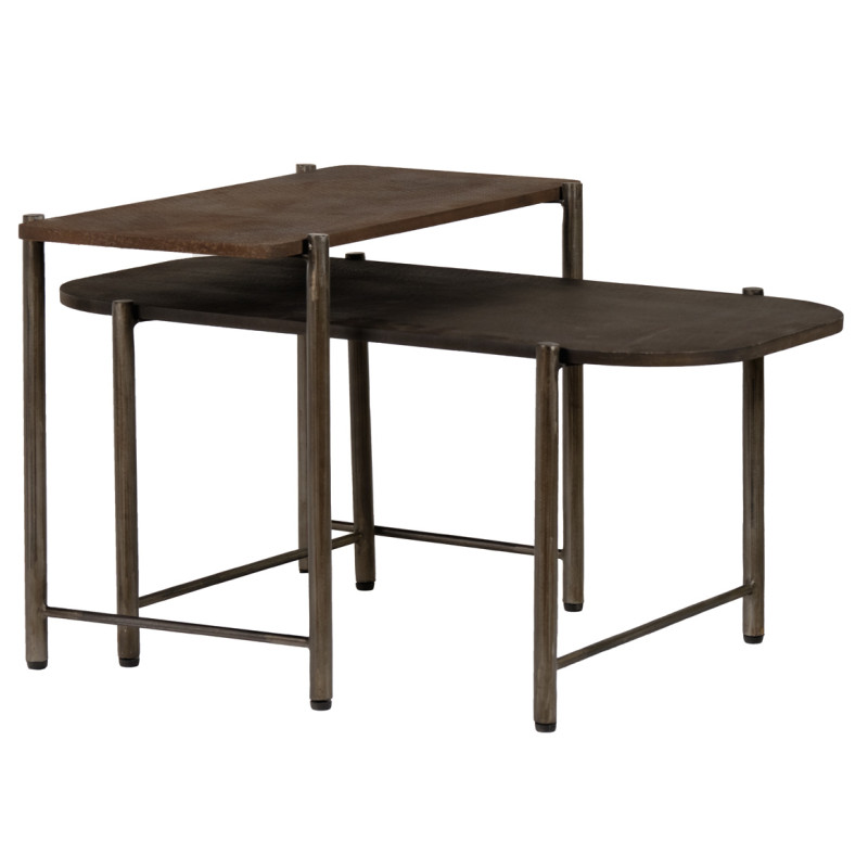Table Basse L. 72 cm Plateau Effet Martelé et Piètement en Métal - Style Industriel - BUTCH