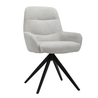 Chaise fauteuil pivotant 360° avec accoudoirs en tissu doux écru et pied croix en métal noir - EVA