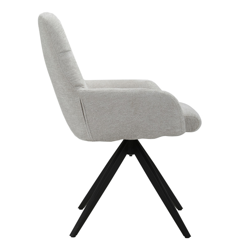 Chaise fauteuil pivotant 360° avec accoudoirs en tissu doux écru et pied croix en métal noir - EVA