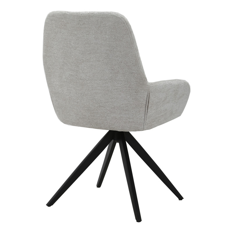 Chaise fauteuil pivotant 360° avec accoudoirs en tissu doux écru et pied croix en métal noir - EVA