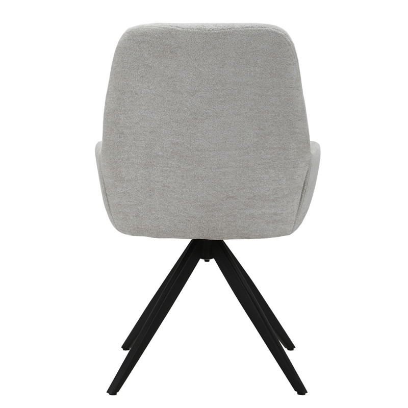 Chaise fauteuil pivotant 360° avec accoudoirs en tissu doux écru et pied croix en métal noir - EVA