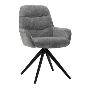 Chaise fauteuil pivotant 360° avec accoudoirs en tissu doux gris foncé et pied croix en métal noir - EVA