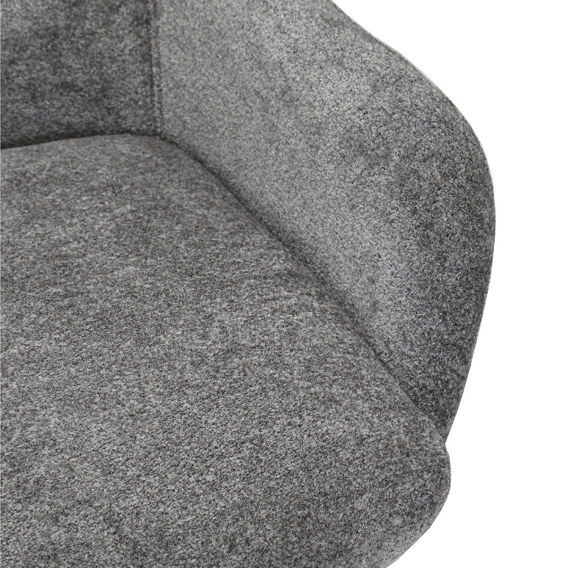 Chaise fauteuil pivotant 360° avec accoudoirs en tissu doux gris foncé et pied croix en métal noir - EVA