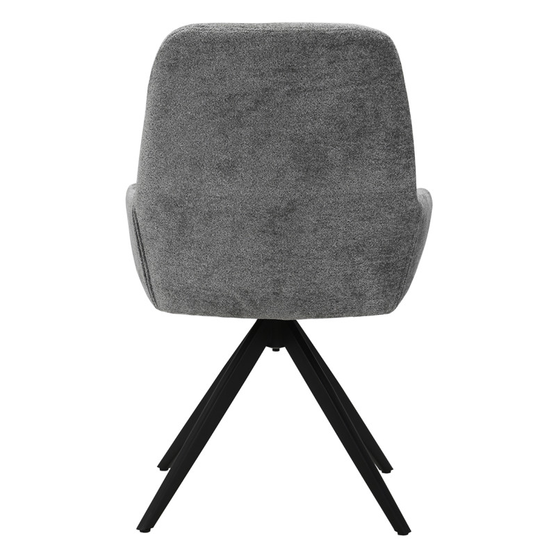 Chaise fauteuil pivotant 360° avec accoudoirs en tissu doux gris foncé et pied croix en métal noir - EVA