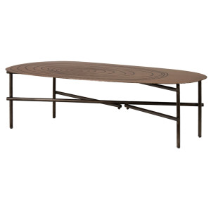 Table Basse 120 cm Plateau avec Rainures ovale en Métal Cuivré et Piètement en Métal Effet Noir - FINN