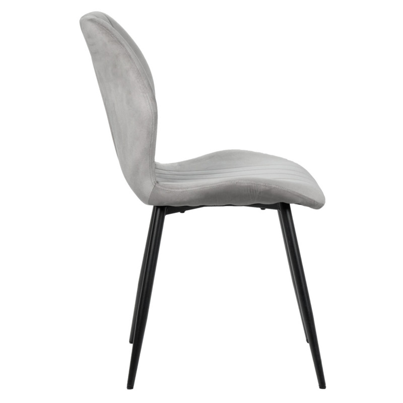 Lot de 2 Chaises Capitonnées et Rembourrées en Velours Gris Clair avec Pieds en Métal Noir - EMILIO