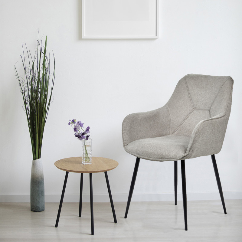 Lot de 2 Chaises Capitonnées avec Accoudoirs en Tissu Gris Clair avec Pieds en Métal Noir - THEO