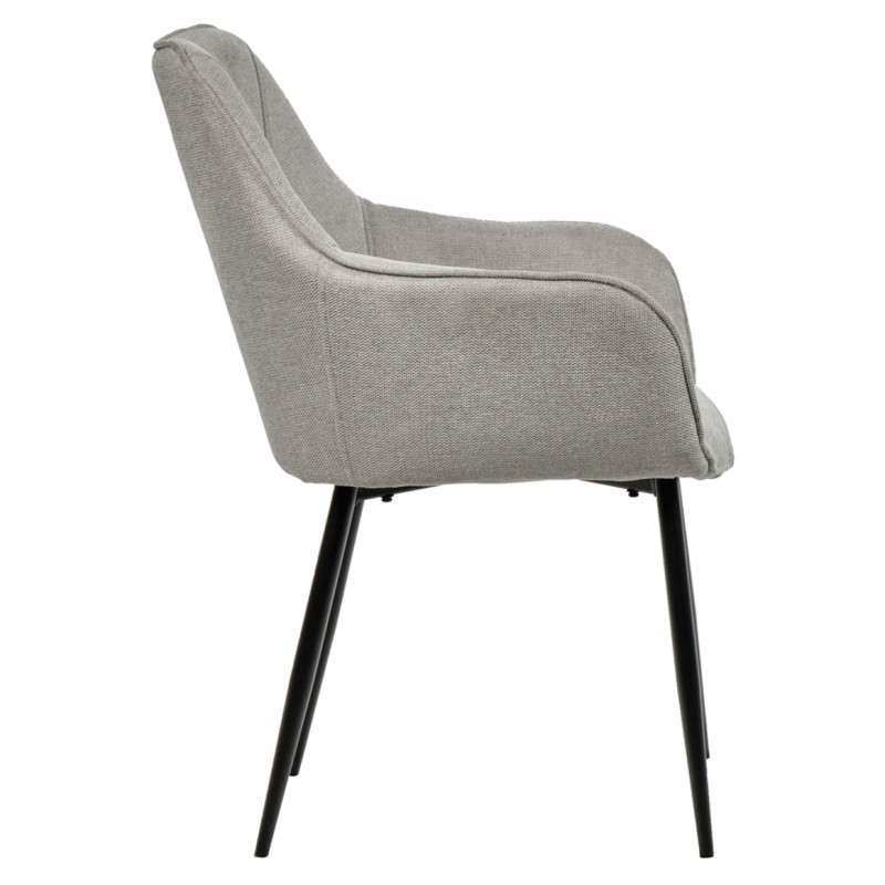 Lot de 2 Chaises Capitonnées avec Accoudoirs en Tissu Gris Clair avec Pieds en Métal Noir - THEO