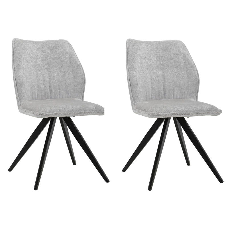 Lot de 2 chaises en velours doux gris ergonomique et pied croix en métal noir - JAMES