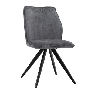 Chaise en velours doux gris anthracite ergonomique et pied croix en métal noir - JAMES