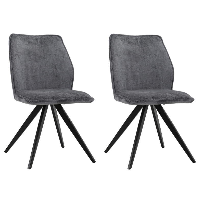 Lot de 2 chaises en velours doux gris anthracite ergonomique et pied croix en métal noir - JAMES