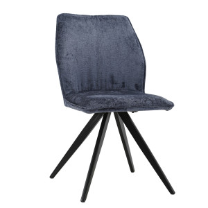 Chaise en velours doux bleu nuit ergonomique et pied croix en métal noir - JAMES